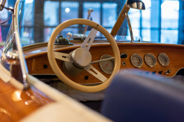 istock Classic vintage speedboat dashboard and steering wheel 1415031008