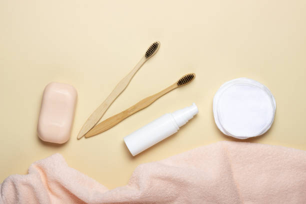 istock Wooden toothbrush, solid shampoo, handmade soap, cotton makeup remover wipes. Zero Waste Concept Eco-Friendly Body Care Cosmetics 1415035917