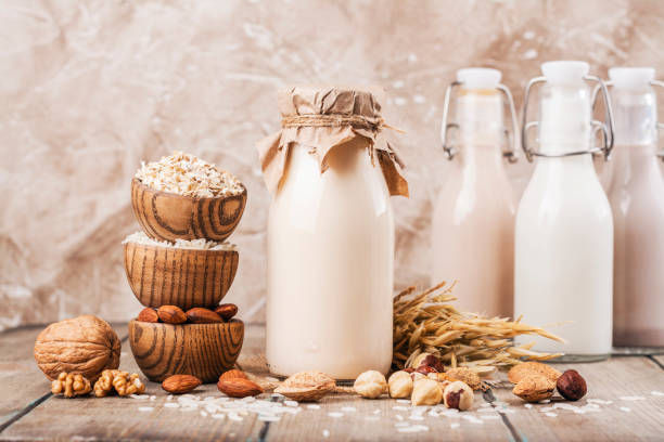 Plant based, lactose free milk stock photo