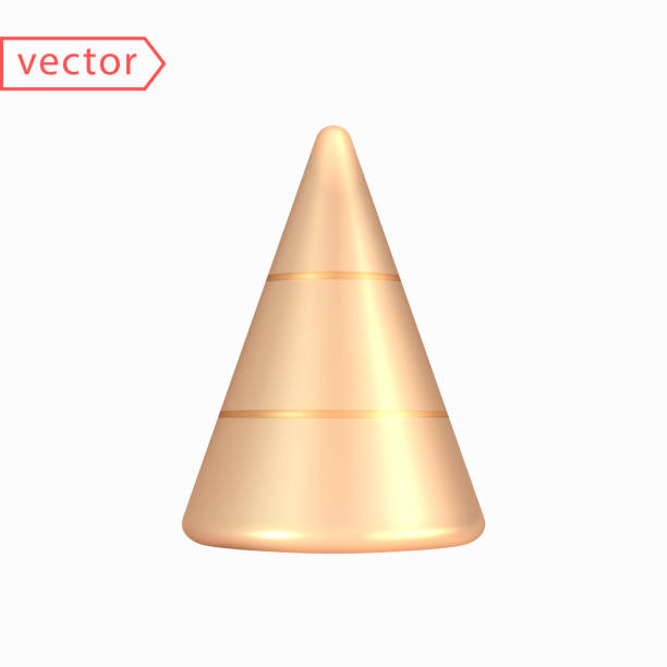 istock Golden cone. Abstract decorative metal figure of a Christmas tree cone. Realistic object, 3d design element. Icon isolated on white background. 3d vector 1415041845