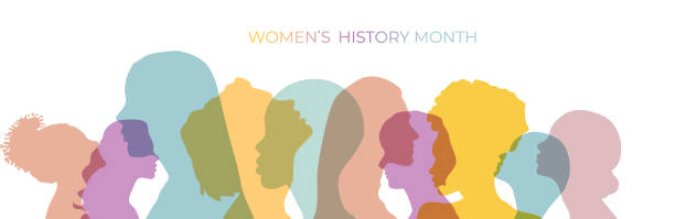Women silhouette head isolated. Women's history month banner. Women silhouette head isolated. Women's history month banner. women history month stock illustrations