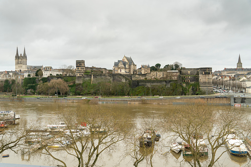 Angers Loire valley France on December 27, 2019: The banks of Loire river.