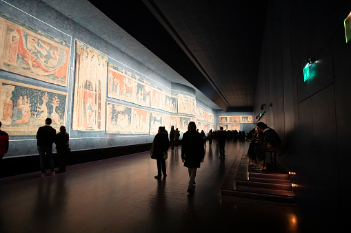 Angers France on December 27, 2019: The Apocalypse Tapestry is a large medieval French set of tapestries commissioned by Louis I, the Duke of Anjou, dated from XIV century.