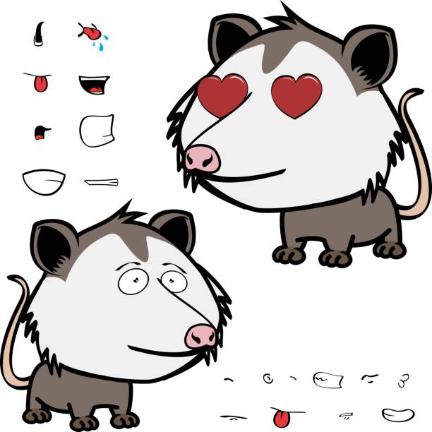 love little opossum character cartoon. kawaii expressions set pack, vector format love little opossum character cartoon angry opossum stock illustrations