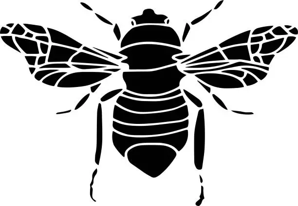 Vector illustration of Bee Vector Stencil, black and white