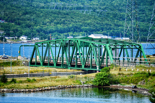 The bridge of the Canso Causeway which covers the Straight of Canso and connects the mainland of Nova Scotia to the island of Cape Breton