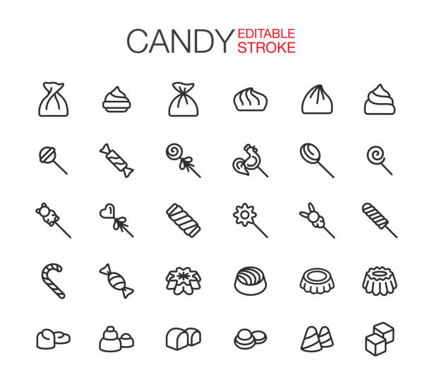 illustrations, cliparts, dessins animés et icônes de candies icônes set trait modifiable - candy cane