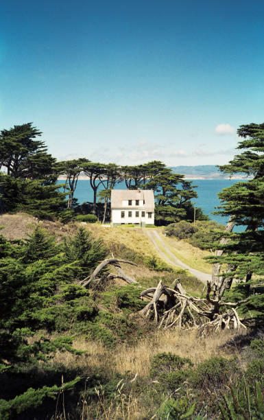 White Coastal House on Cliff stock photo
