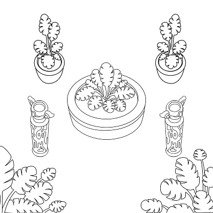 Garden Plant Decoration Vector Illustration, Doodle Item Set