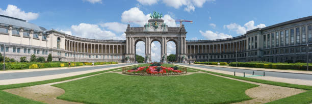 Parc du Cinquantenaire with the Triumphal Arch built for Belgian independence Brussels, Belgium stock photo