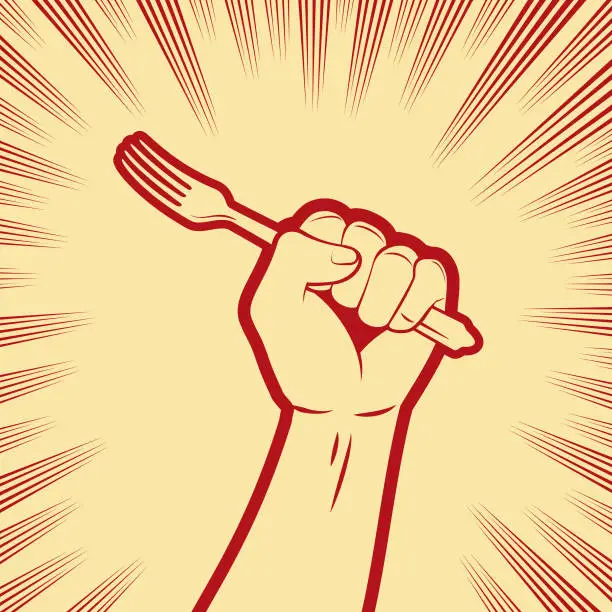 Vector illustration of One strong fist holding a fork