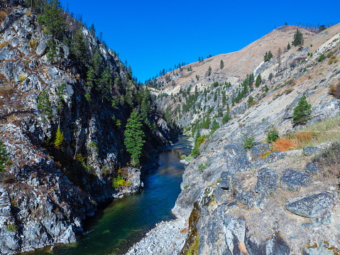 Rocky valley with the Payette River at the bottom of the gorge