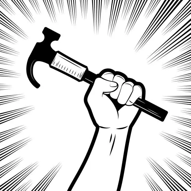 Vector illustration of One strong fist holding a claw hammer