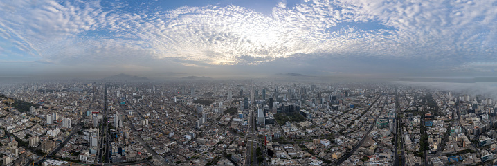 Aerial view from a drone of Av Javier Prado in San Isidro. Peru. 360 view