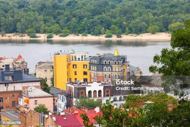 Beautiful View Of Summer Kiev Roofs Of Podol And A View Of The Left Bank Stock Photo - Download Image Now