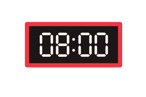 08.00 を表示するデジタル時計のベクトルフラット イラストレーション。 - clock vector checking the time red点のイラスト素材／クリップアート素材／マンガ素材／アイコン素材