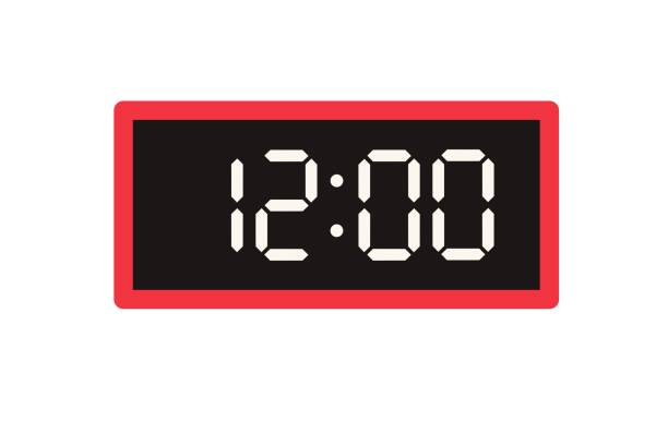 12.00 を表示するデジタル時計のベクトルフラット イラストレーション。 - clock vector checking the time red点のイラスト素材／クリップアート素材／マンガ素材／アイコン素材
