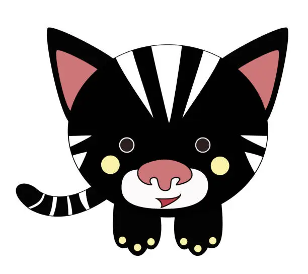 Vector illustration of Cat Black Cute baby Kitten Little Kitty Cartoon Kawaii  Flat Vector Isolated Illustration