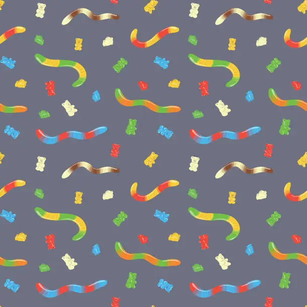 Vector illustration of Colorful repetitive pattern background of gummy candies made of simple vector illustrations.
