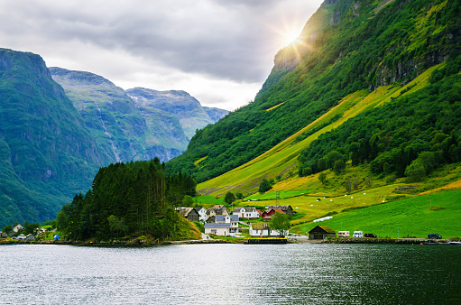 Small village on the coast of Sognefjord, one of the most beautiful fjords in Norway