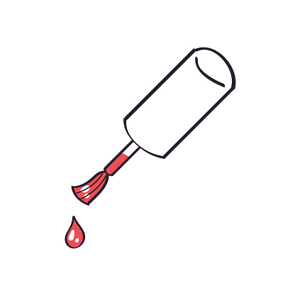 Red nail polish brush with drop isolated vector illustration.