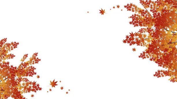 Vector illustration of Autumn landscape with fluttering leaves