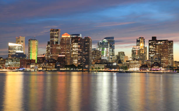 istock Boston skyline and harbor at dusk with Atlantic Ocean on the foreground 1415072645