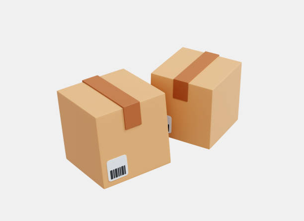 istock 3D Cardboard box or delivery package. Shipping logistic and delivery concept. Cargo box with barcode. International postal parcels. Cartoon creative design isolated on white background. 3D Rendering 1415075100