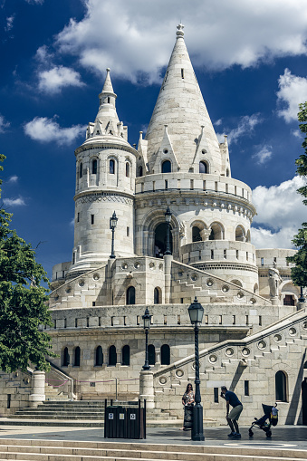 7 July 2022, Budapest, Hungary - The famous  Fisherman's Bastion, located in the Buda Castle complex, in Budapest, Hungary.