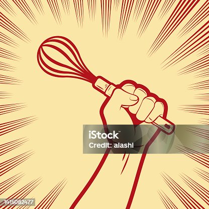 istock One strong fist holding a wire whisk or egg beater 1415082477