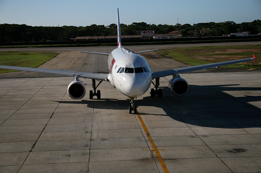 porto seguro, bahia / brazil - april 9, 2008: Airbus A320-232 aircraft from the airline Tam is seen on the patio of the airport in the city of Porto Seguro, in southern Bahia.