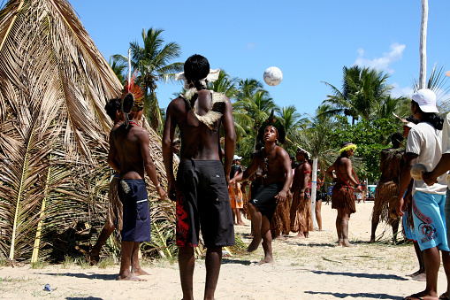 santa cruz cabralia, bahia / brazil - april 19, 2008: Pataxo Indians are seen during disputes at indigenous games in the Coroa Vermelha village in the city of Santa Cruz Cabralia.