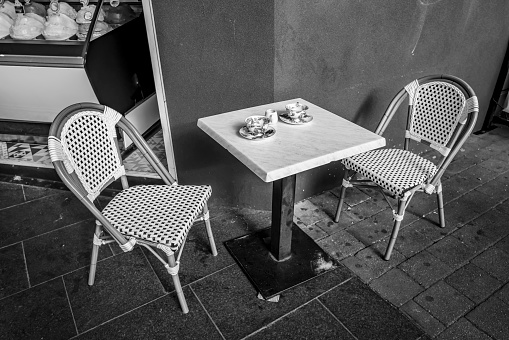 Table and chair on the street in Canberra.