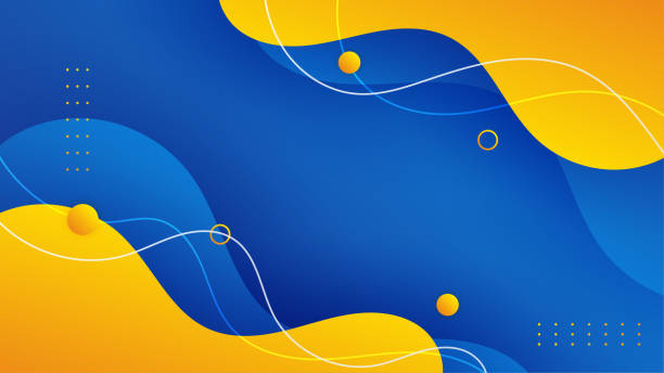 ilustrações de stock, clip art, desenhos animados e ícones de blue background with orange and yellow color composition in abstract. abstract backgrounds with a combination of lines and circle dots can be used for your ad banners, sale banner template, and more - blue yellow