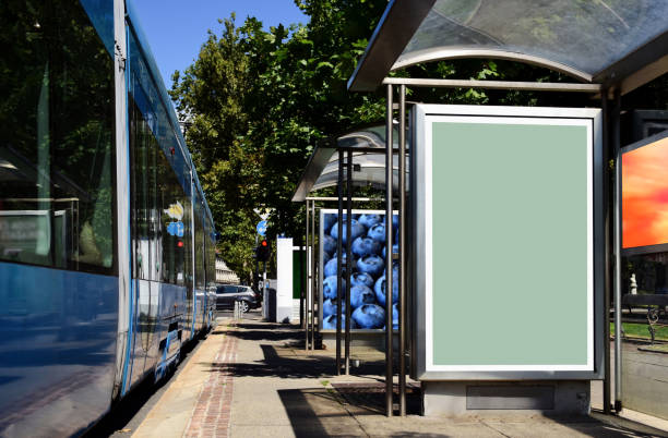 composite collage empty lightbox of bus shelter at a bus stop. background for mock-up stock photo