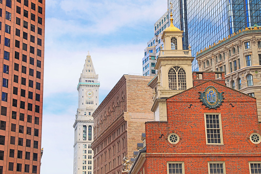 The Old State House of Boston surrounded by modern buildings, USA