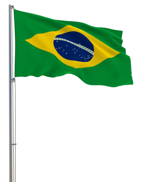istock Brazil flag waving in the wind, white background, realistic 3D rendering 1415107653