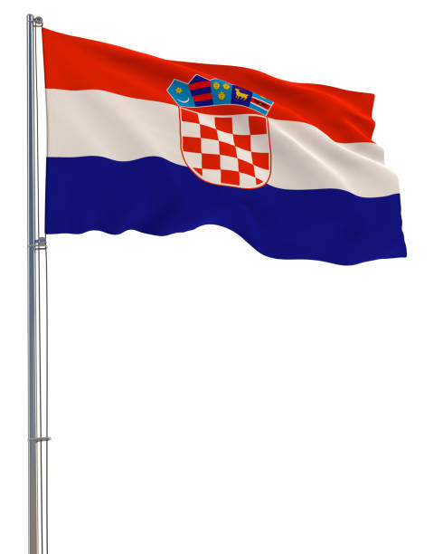 istock Croatia flag waving in the wind, white background, realistic 3D rendering 1415107677