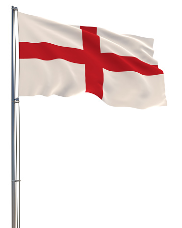 England flag waving in the wind, white background, realistic 3D rendering image