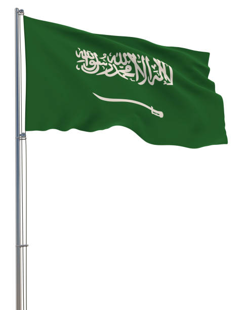 istock Saudi Arabia flag waving in the wind, white background, realistic 3D rendering 1415107799