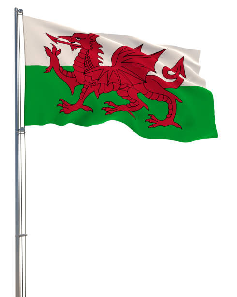 istock Wales flag waving in the wind, white background, realistic 3D rendering 1415107890