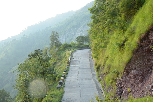 A beautiful road in the mountain which goes to the top in northern areas of Pakistan