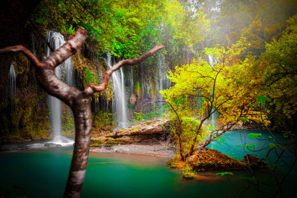 famosas cascadas de kursunlu en antalya, turquía - waterfall antalya turkey forest fotografías e imágenes de stock