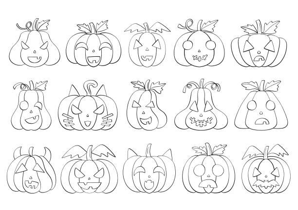 cute pumpkins Halloween decoration line art black white illustration vector art illustration