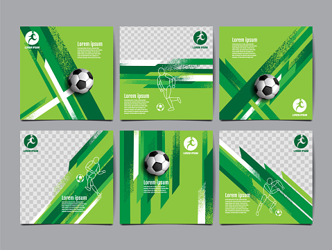 Soccer square Template, Football banner, Sport layout design, green Theme,  vector illustration