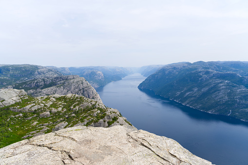 Norway beautiful fjord bay extra wide panorama in summer in Europe