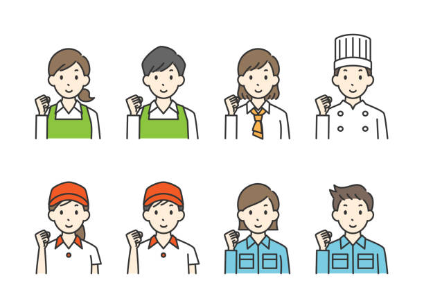 ilustrações de stock, clip art, desenhos animados e ícones de part-time staff of various occupations of guts pose - supermarket worker