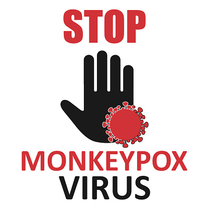 Stop Monkeypox virus banner for awareness and alert against disease spread, MonkeyPox virus outbreak pandemic, pidemic from animals to humans. Medical and health concept.