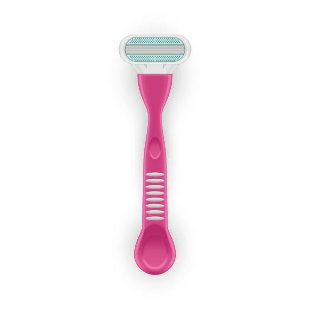 Women shaving machine with pink handle and sharp blade realistic vector illustration Women shaving machine with pink handle and sharp blade realistic vector illustration. Female shaver body hair remove hygiene grooming accessory depilation equipment. Smooth skin manual maintenance safety razor stock illustrations