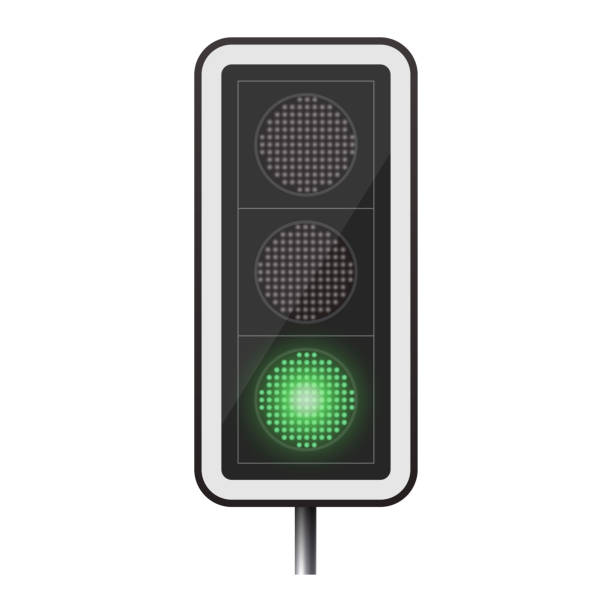 Green traffic light signal realistic vector urban transportation pedestrian approved go Green traffic light signal realistic vector illustration. Urban transportation pedestrian approved go spotlight warning illuminated direction movement regulation safety security sign. Start move lamp green light stoplight stock illustrations